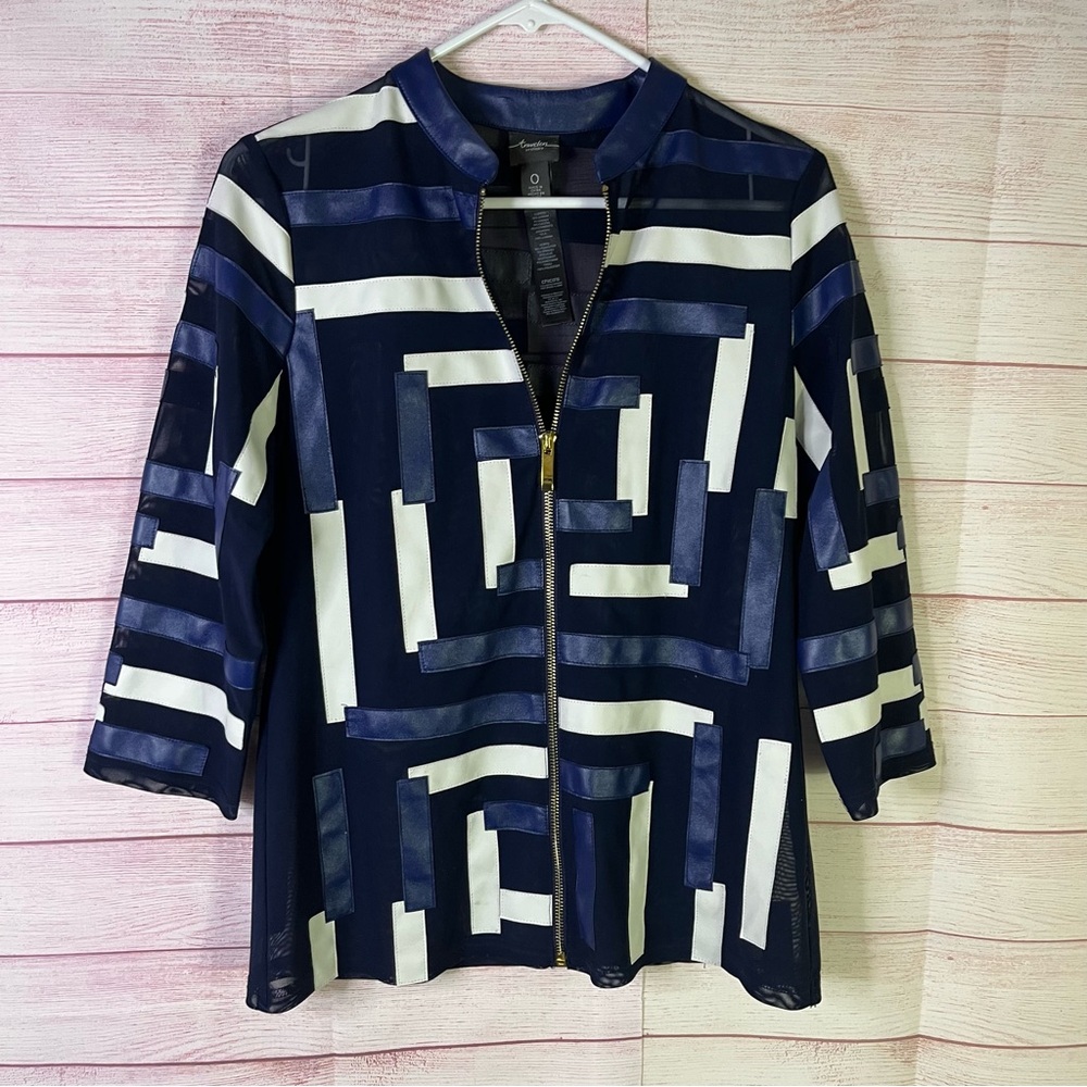 Travelers By Chico’s Faux Leather Trim Full Zipper Shirt Jacket Size 0 Small